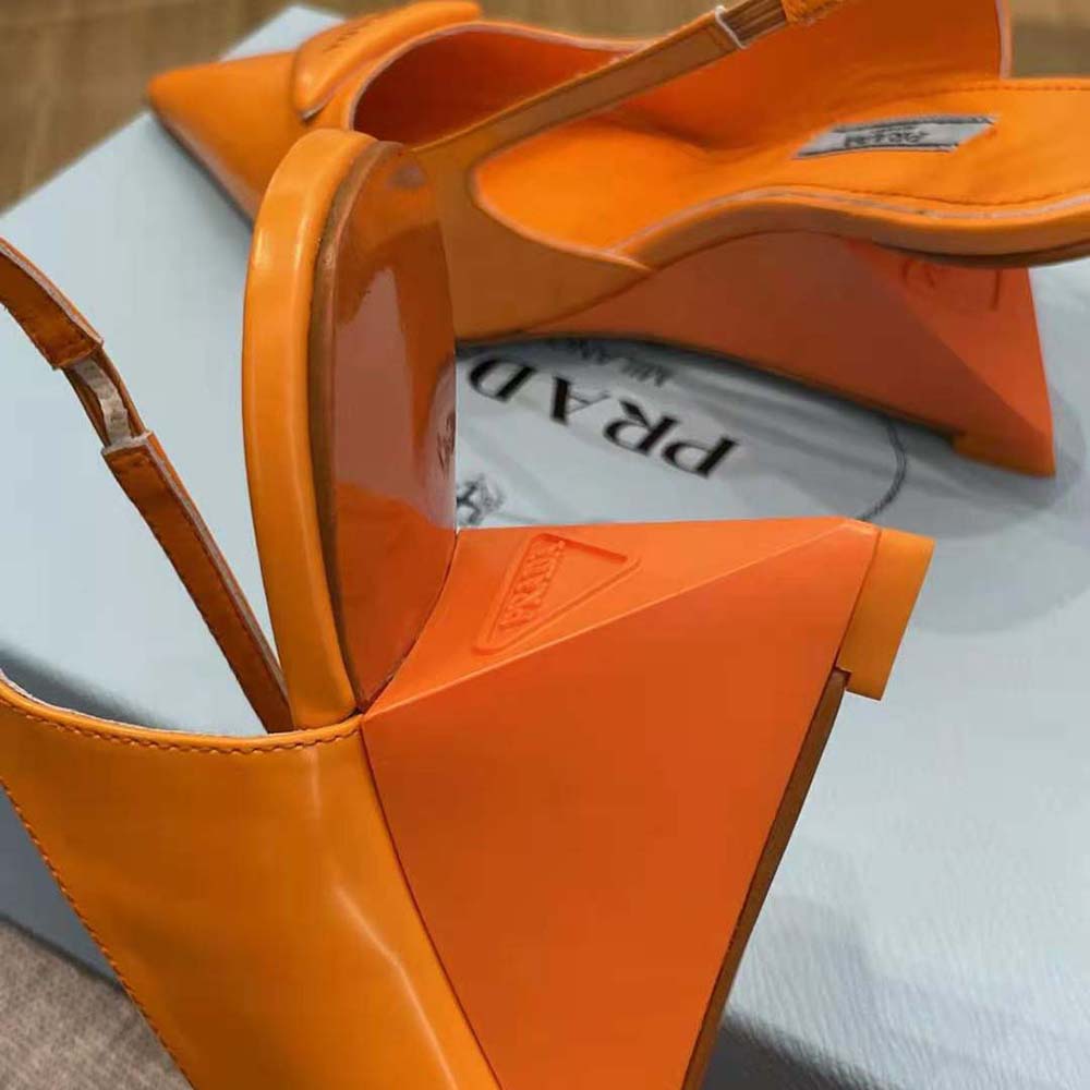 Prada Women Brushed Leather Slingback Pumps in 65mm Heel Height-Orange - image 6