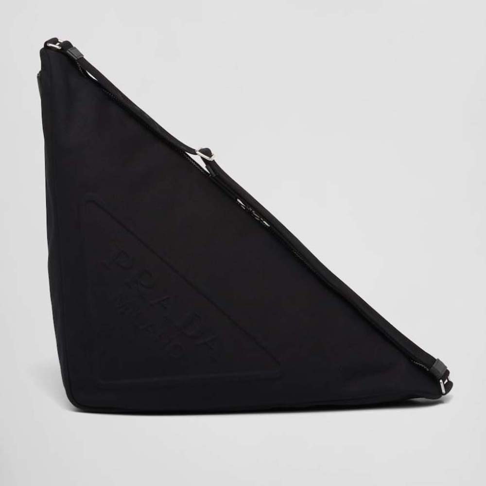Front view of Prada Women Canvas Prada Triangle Bag-Black showing logo