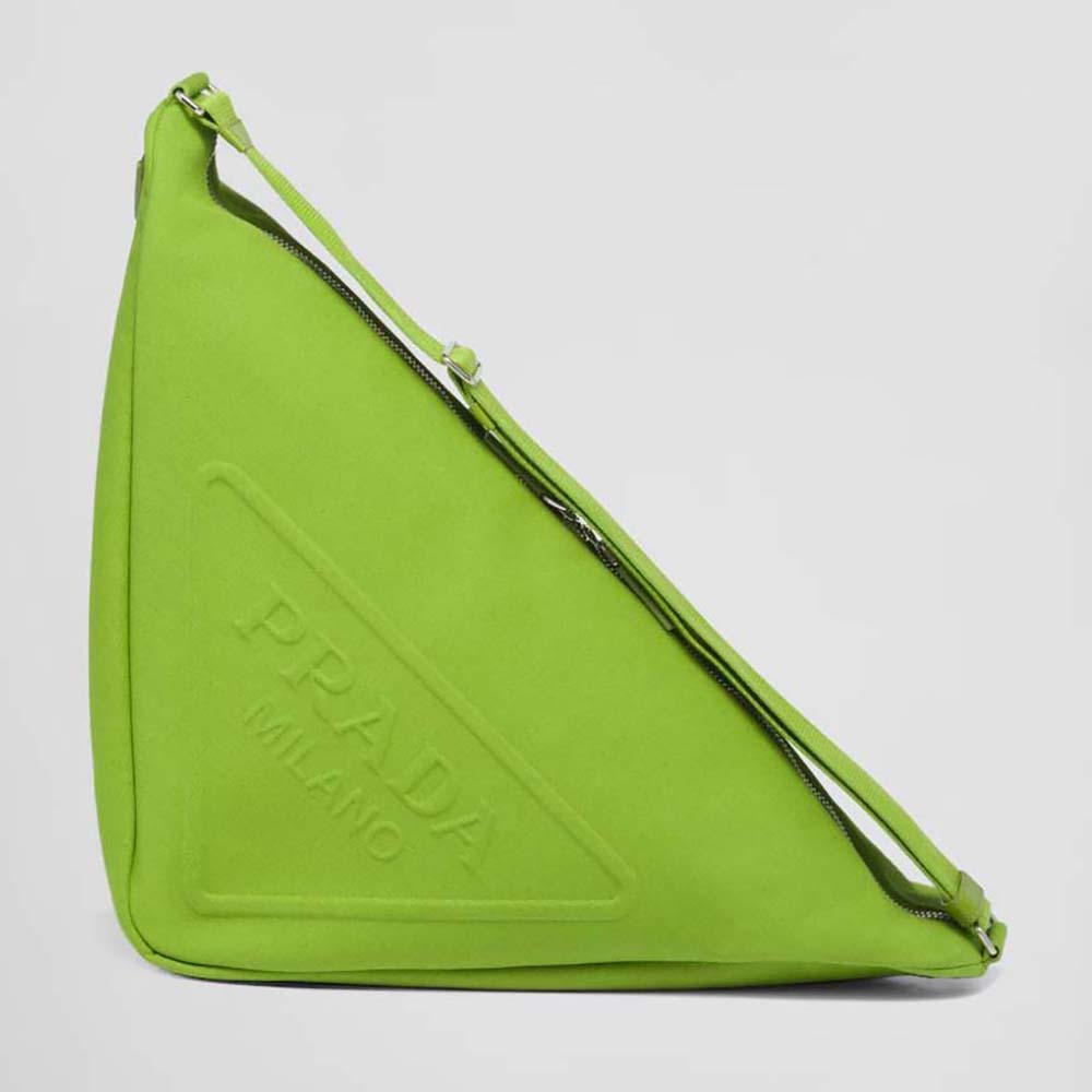 Front view of Prada Women Canvas Prada Triangle Bag-Green showing logo detail