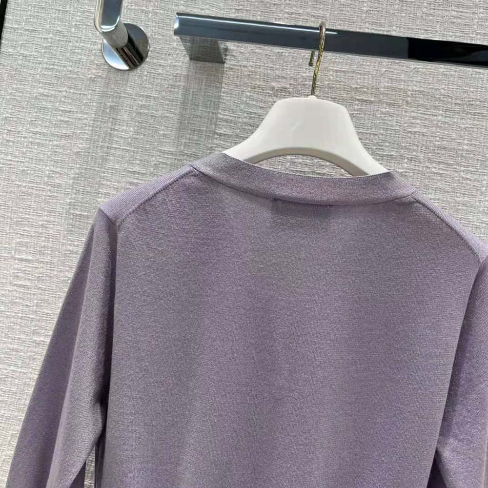 Prada Women Cropped Lurex Cardigan with Intarsia Logo-Purple - image 5
