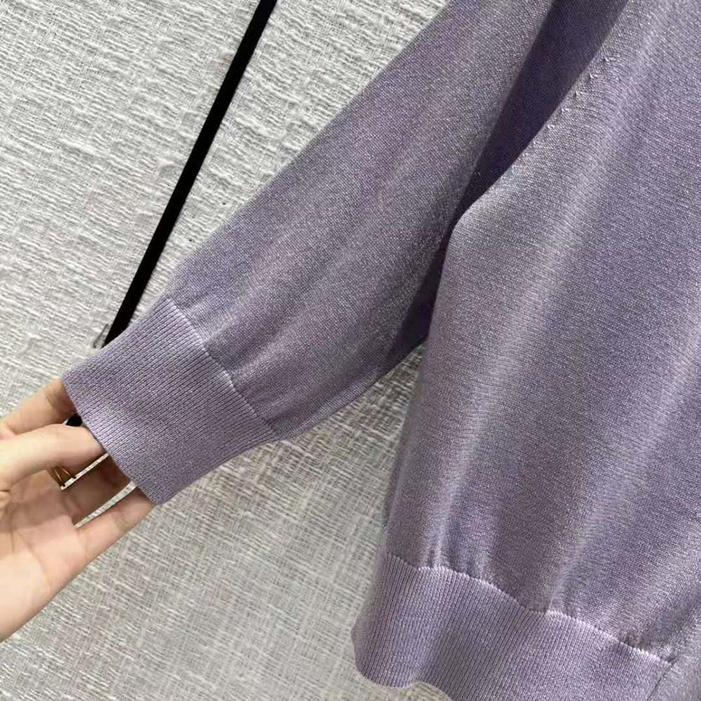 Prada Women Cropped Lurex Cardigan with Intarsia Logo-Purple - image 7