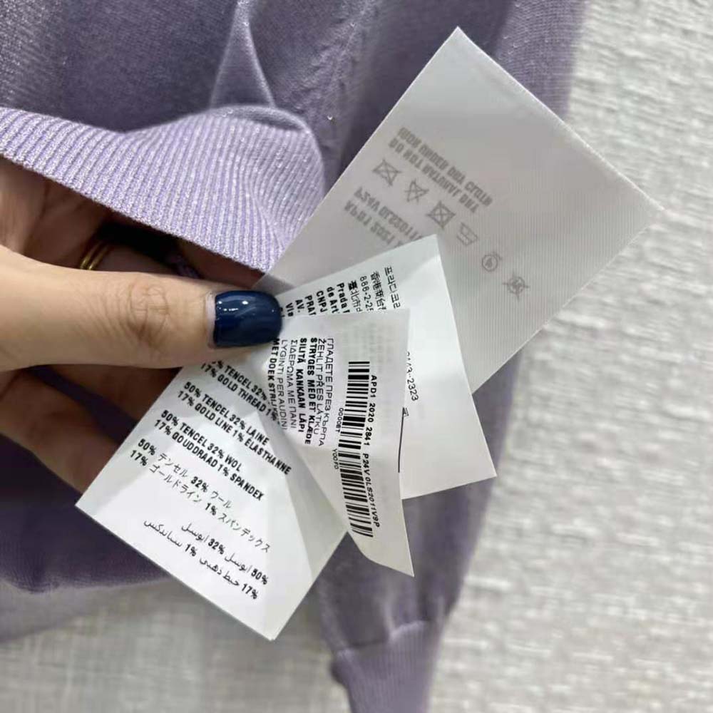 Prada Women Cropped Lurex Cardigan with Intarsia Logo-Purple - image 9