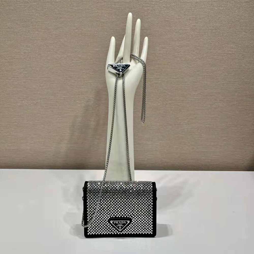 Close-up of crystal-studded detail on Prada Women Crystal-Studded Card Holder