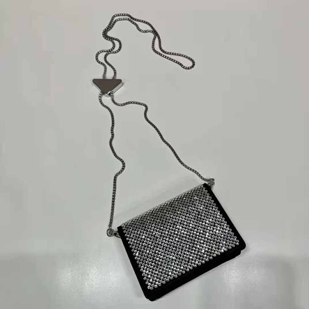 Side view showing gold-tone hardware on Prada Women Crystal-Studded Card Holder