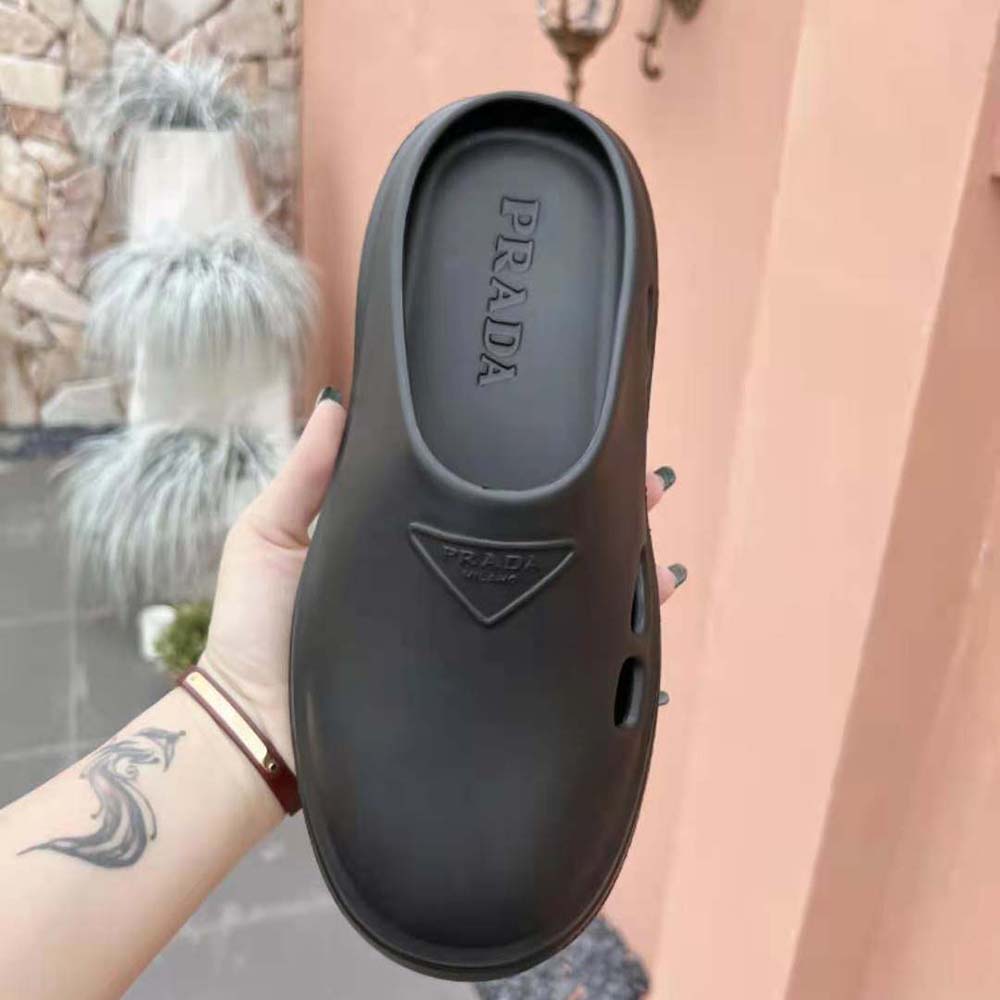 Prada Women Foam Rubber Mules With Embossed Rubber Triangle Logo-Black - image 6