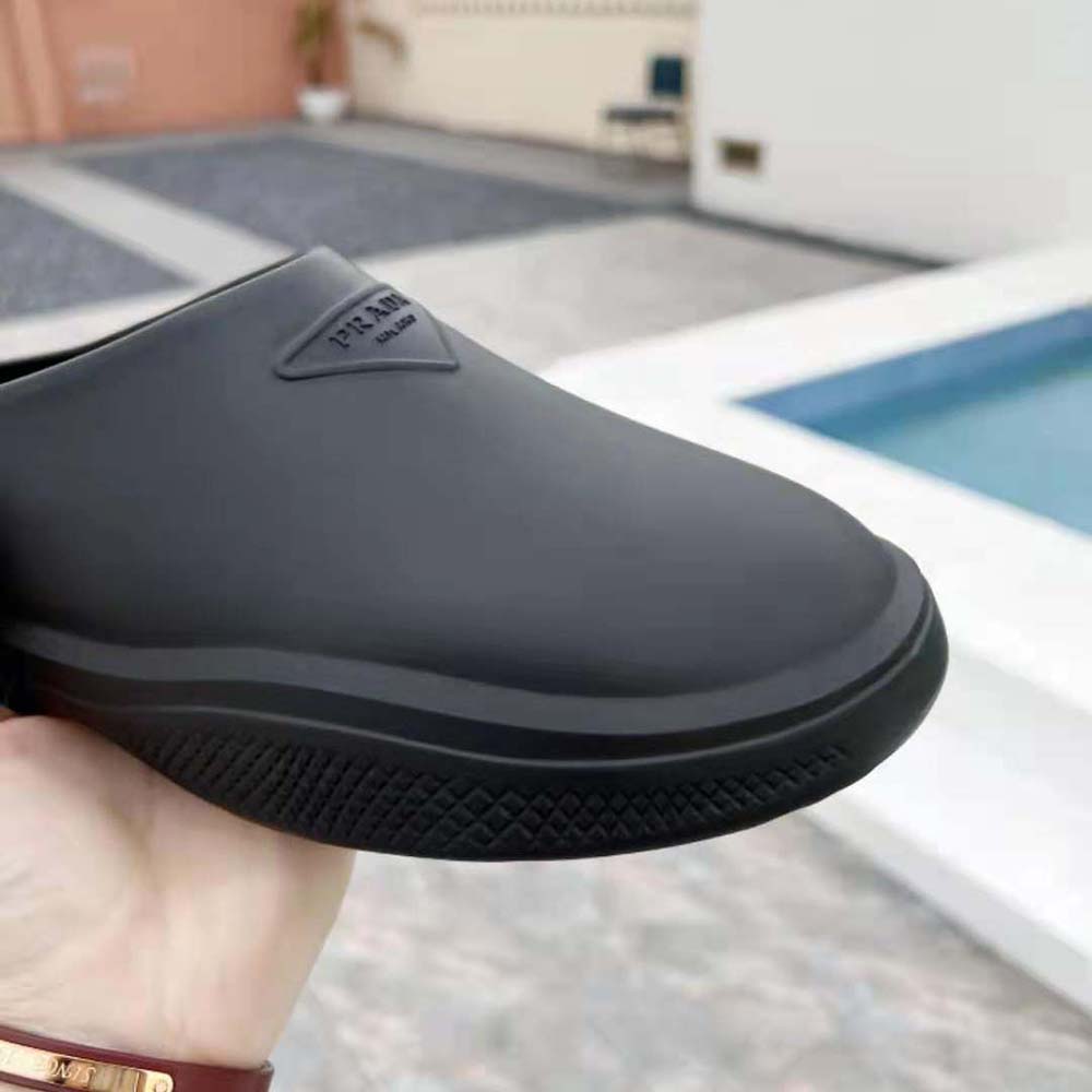 Prada Women Foam Rubber Mules With Embossed Rubber Triangle Logo-Black - image 9