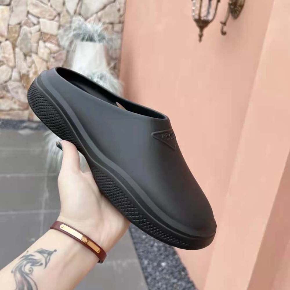 Prada Women Foam Rubber Mules With Embossed Rubber Triangle Logo-Black - image 8