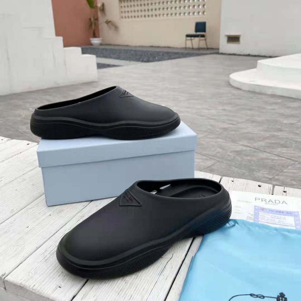 Prada Women Foam Rubber Mules With Embossed Rubber Triangle Logo-Black - image 4
