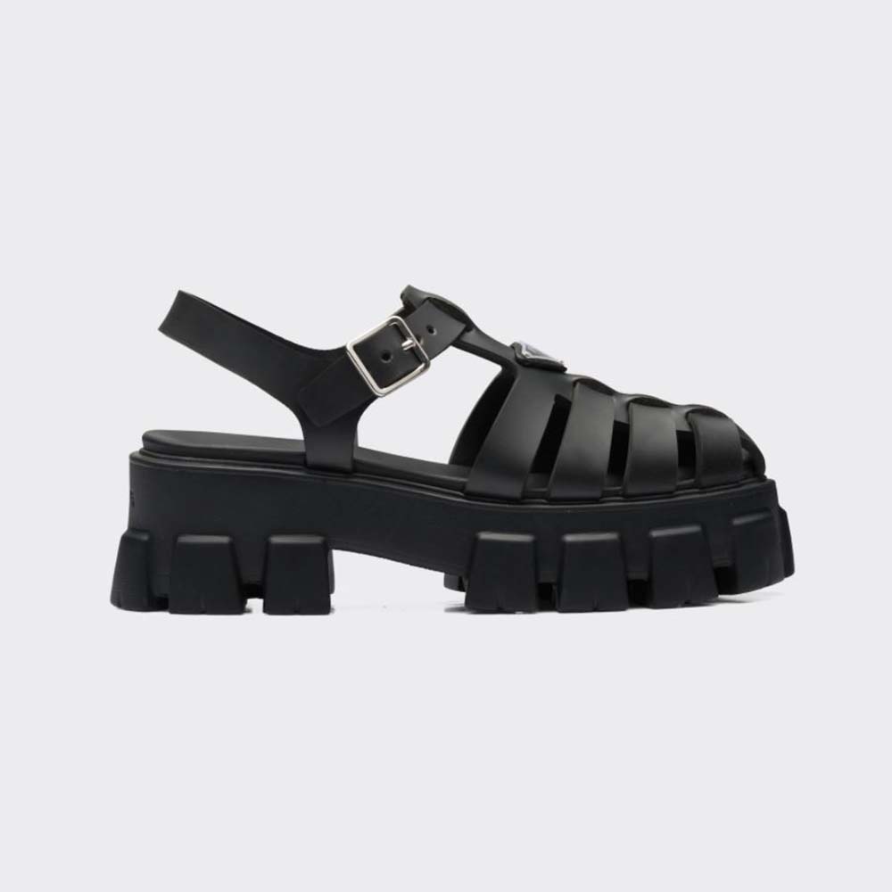 Side profile of Prada Women Foam Rubber Sandals in 55 mm Heel Height-Black