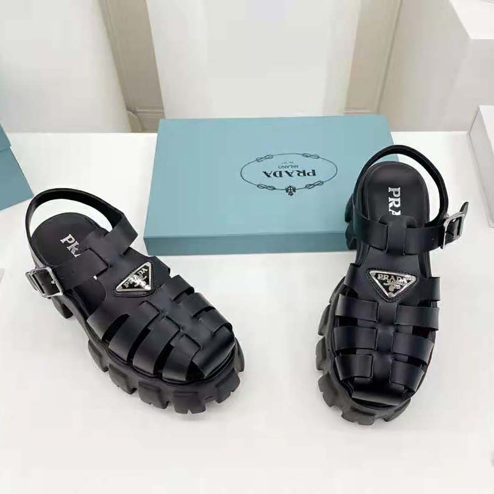 Front view showcasing sleek silhouette of Prada Women Foam Rubber Sandals