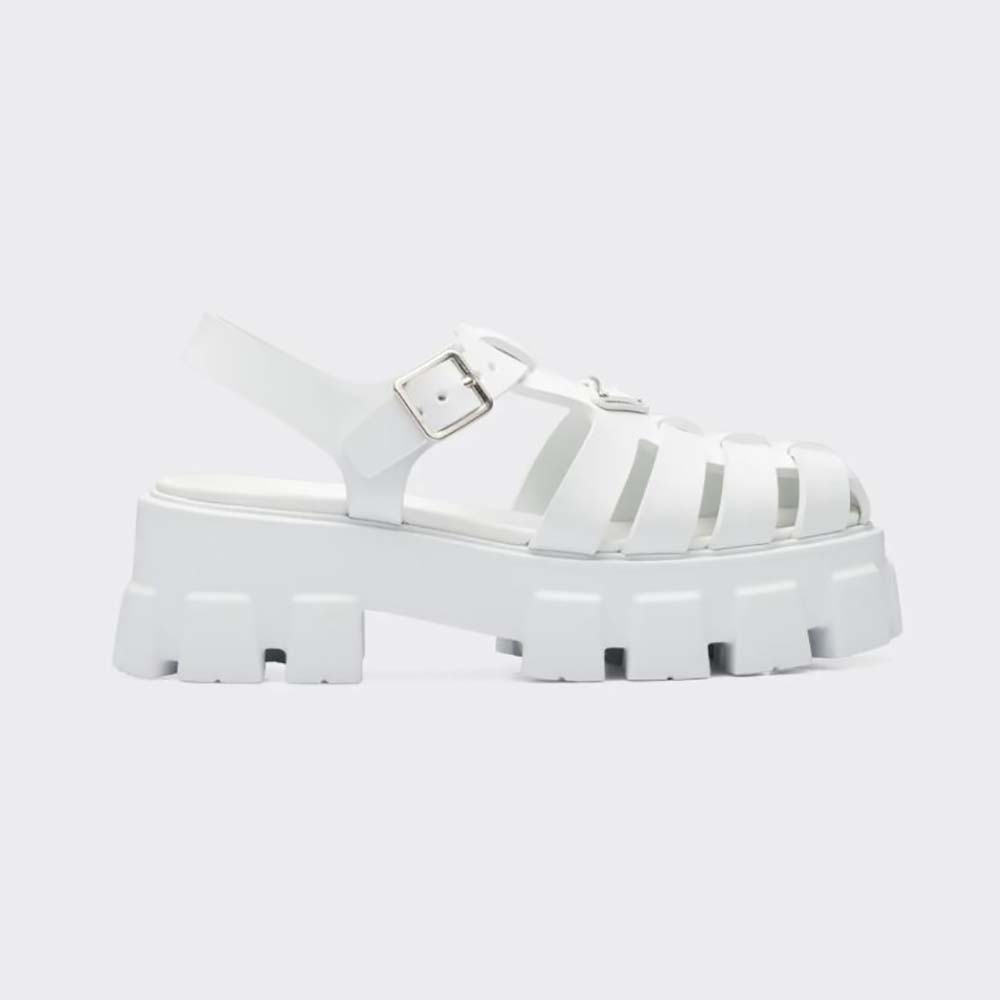Side view of Prada Women Foam Rubber Sandals in 55 mm Heel Height-White