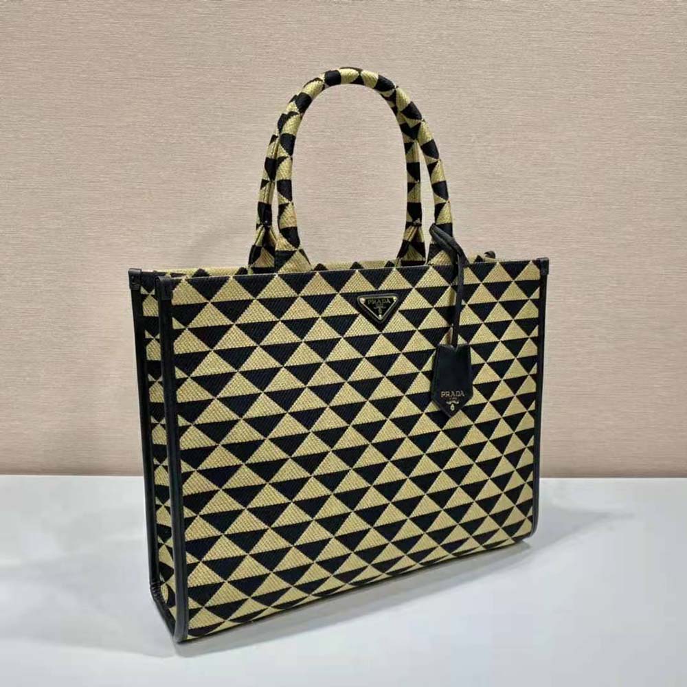 Prada Women Large Prada Symbole Jacquard Fabric Handbag-Brown - image 4