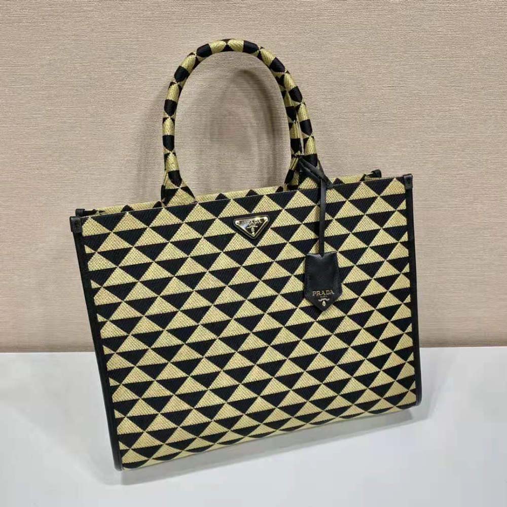 Prada Women Large Prada Symbole Jacquard Fabric Handbag-Brown - image 5