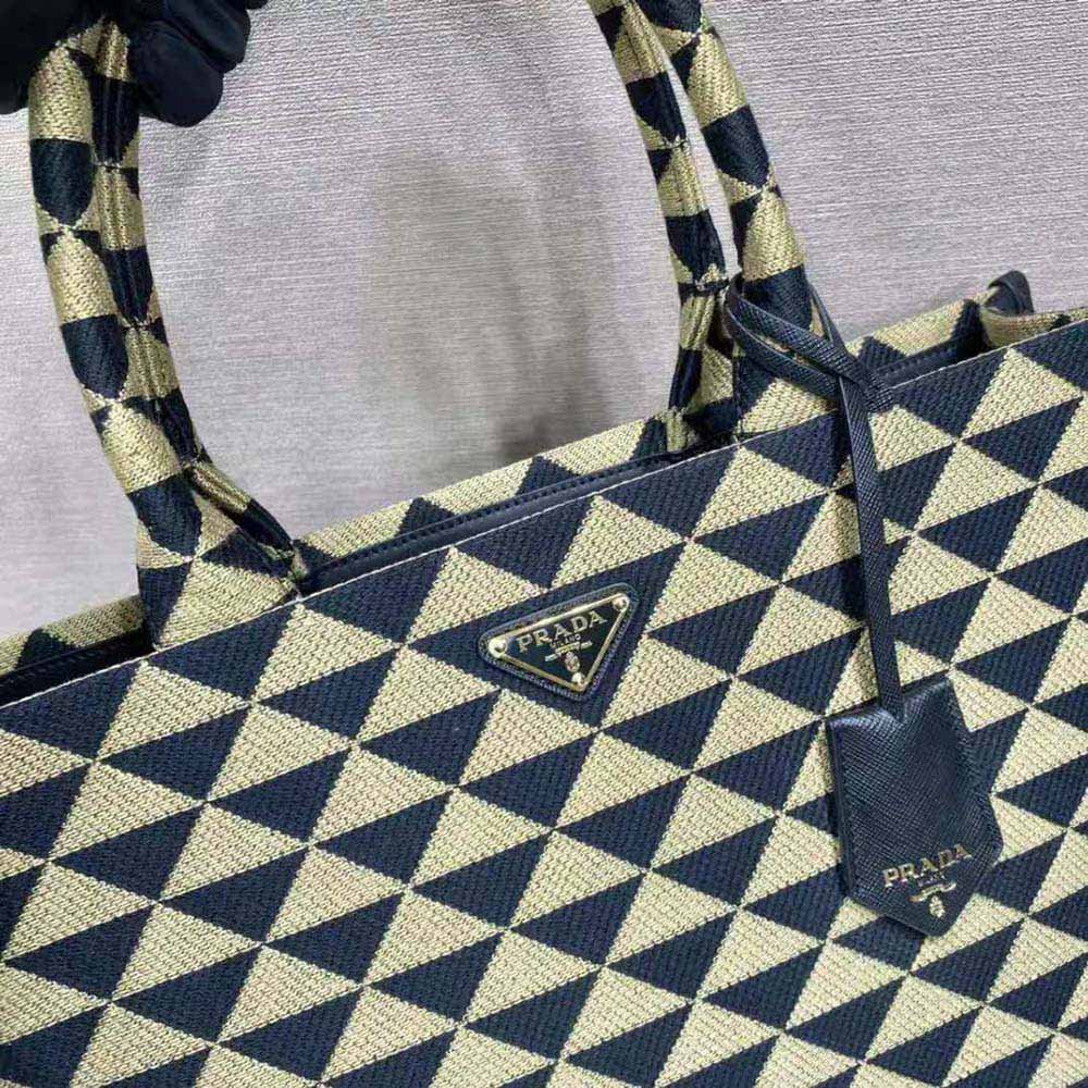 Prada Women Large Prada Symbole Jacquard Fabric Handbag-Brown - image 8