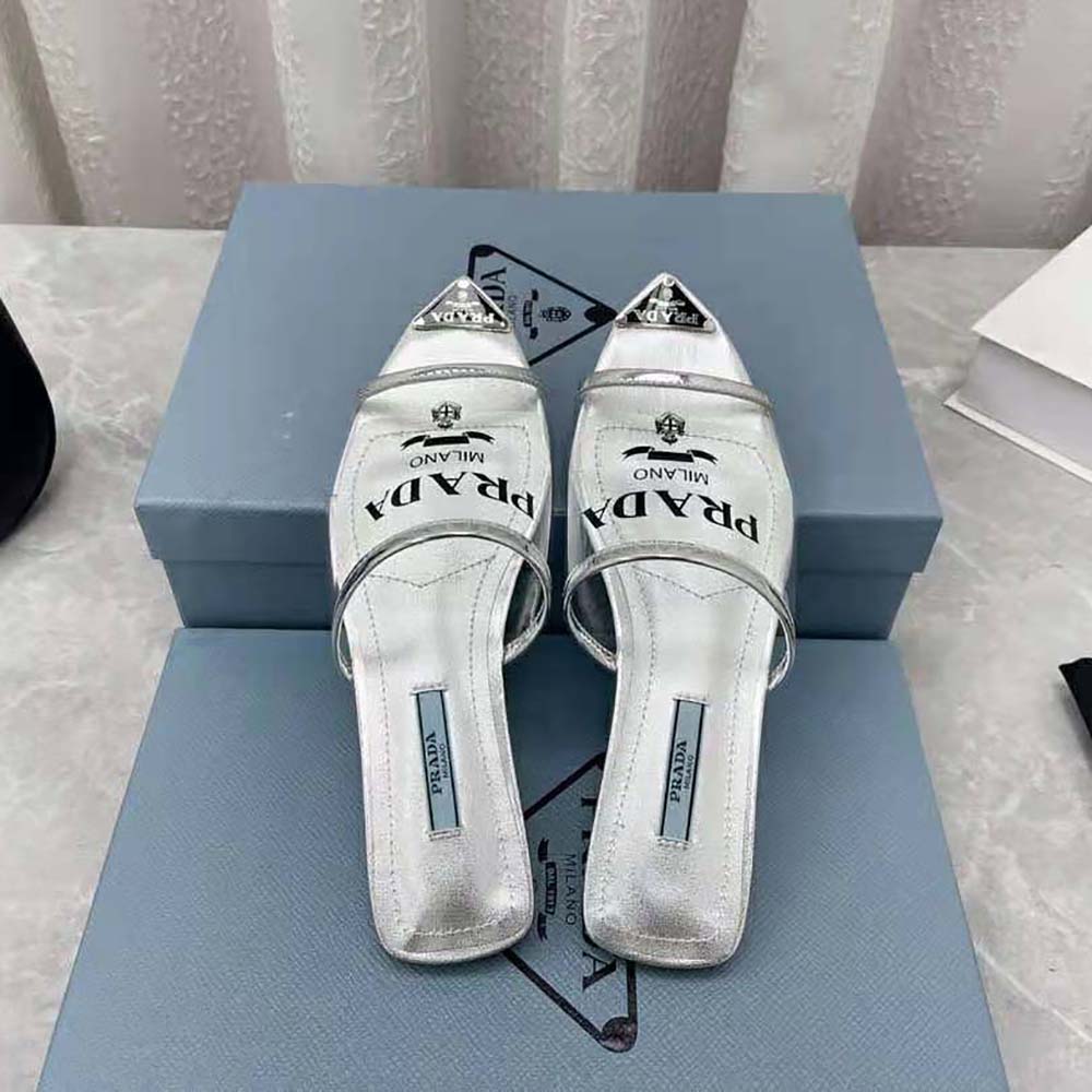 Prada Women Logo-Print Plexiglas Slides-Silver - image 5