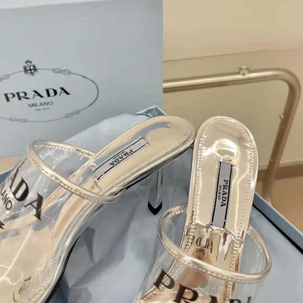 Prada Women Logo-print Plexiglas High-Heel Slides in 75mm Heel Height - image 7