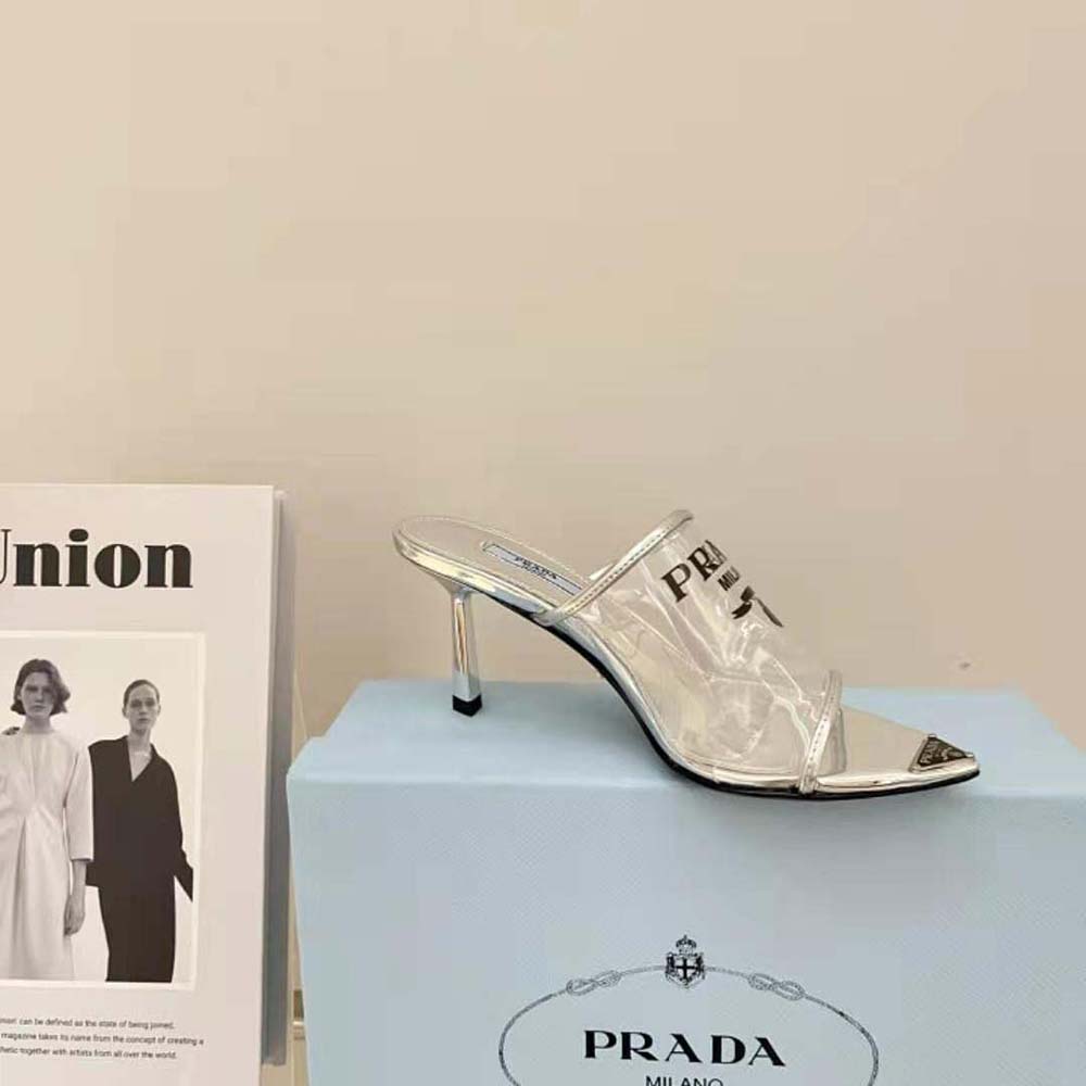 Prada Women Logo-print Plexiglas High-Heel Slides in 75mm Heel Height - image 4