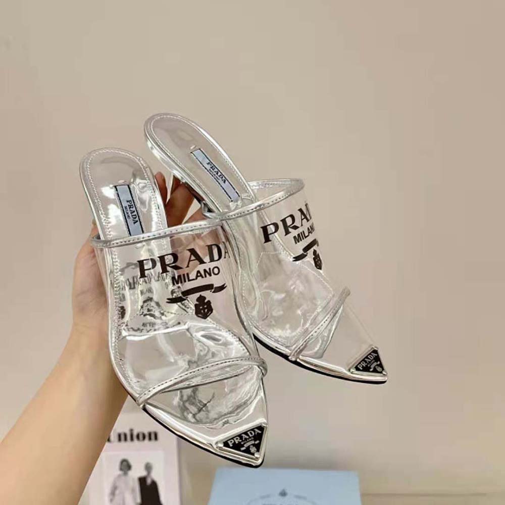Prada Women Logo-print Plexiglas High-Heel Slides in 75mm Heel Height - image 5