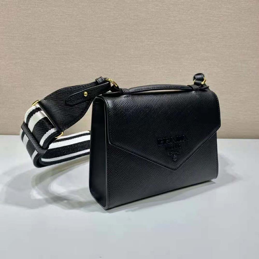Prada Women Monochrome Saffiano and Leather Bag-Black - image 4