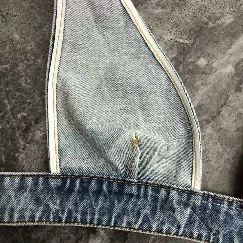 Prada Women Organic Denim Top with Plunging V Neck is Made of Washed Organic Denim-Blue - image 8