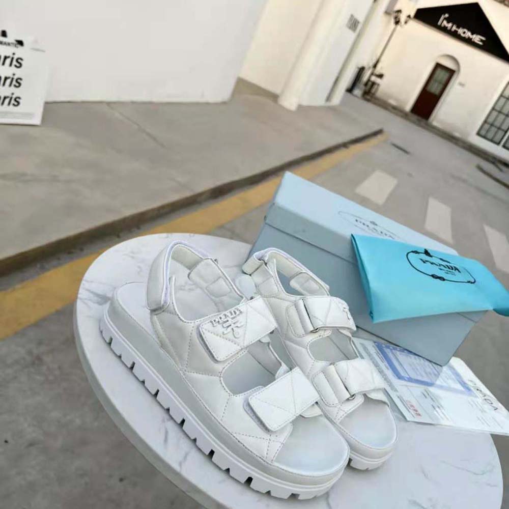 Prada Women Padded Nappa Leather Sandals-White - image 4