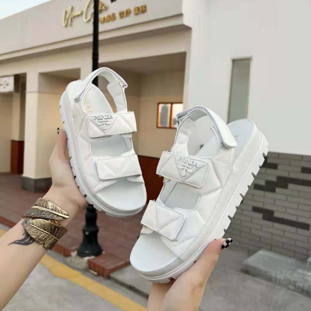 Prada Women Padded Nappa Leather Sandals-White - image 5