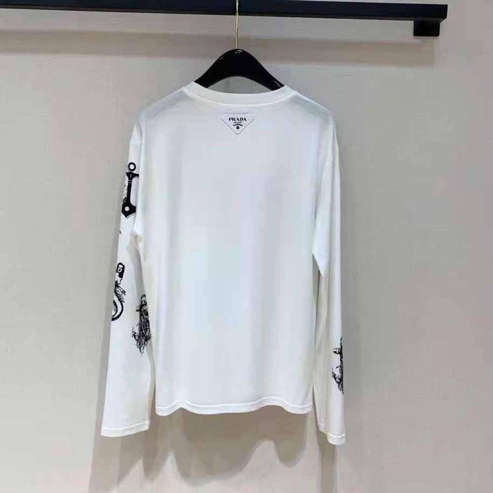 Prada Women Printed Cotton T-shirt with the Lettering Logo-White - image 4