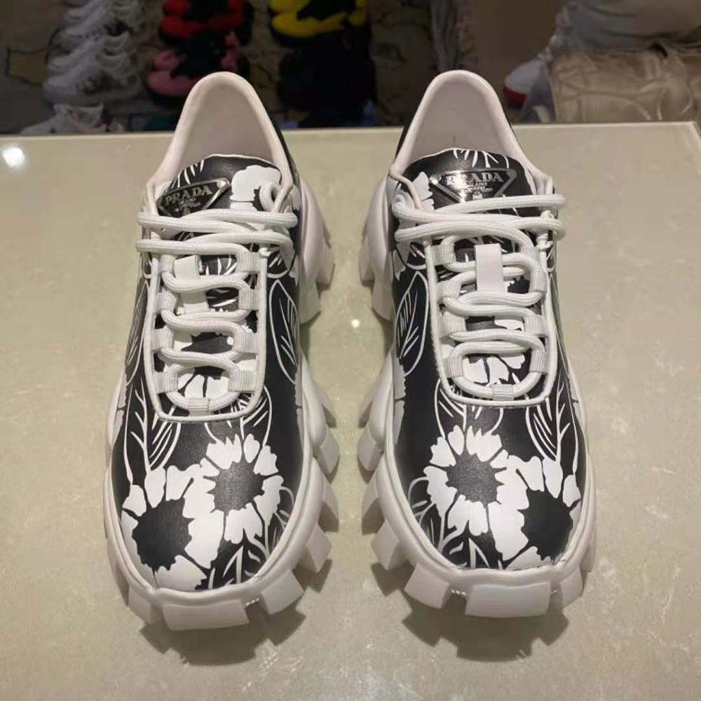 Close-up of printed nylon texture on Prada Women Printed Nylon Sneakers-Black