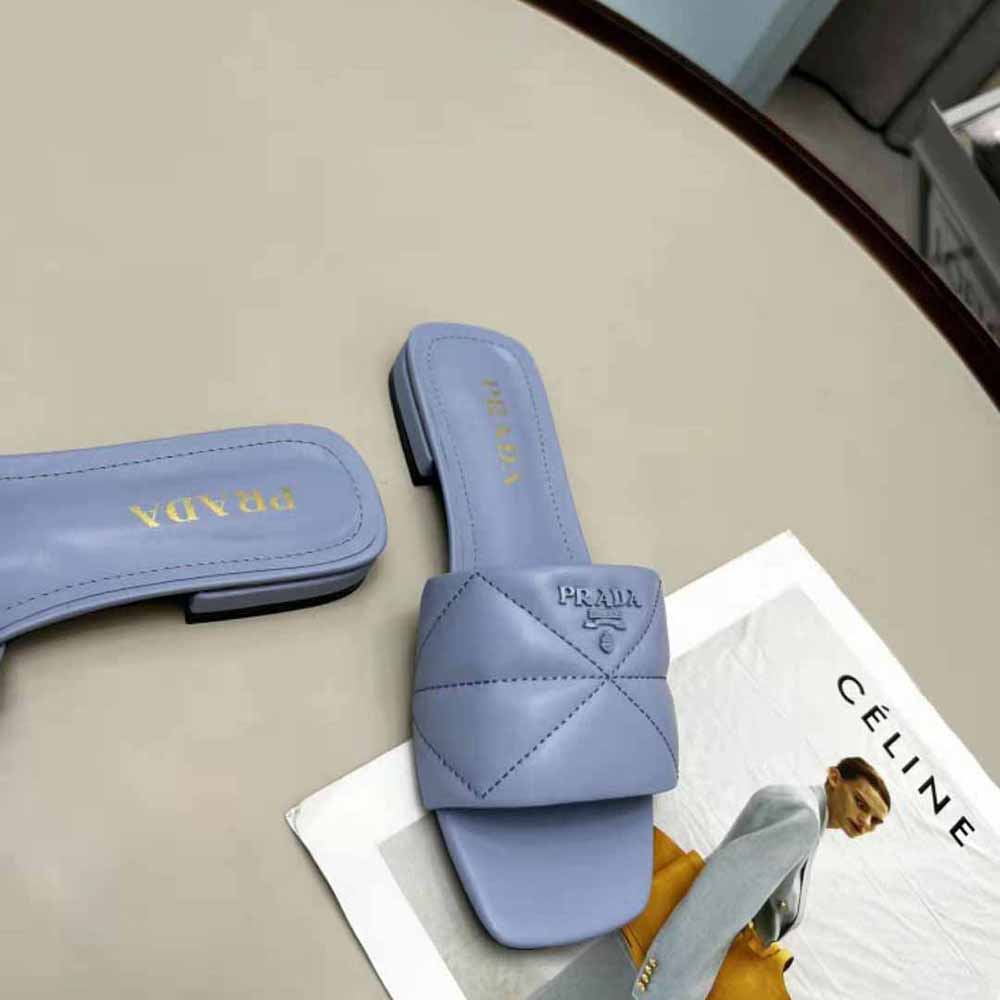 Prada Women Quilted Nappa Leather Sabots-Blue - image 7