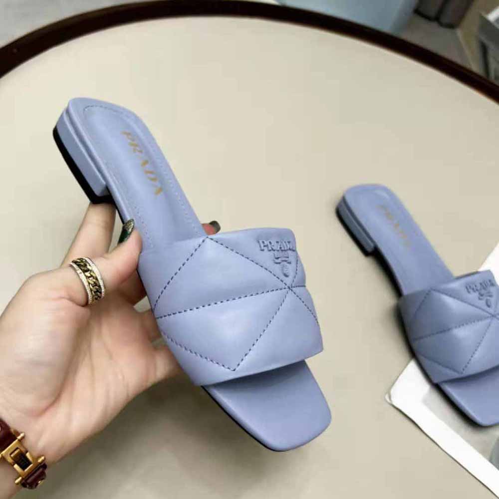 Prada Women Quilted Nappa Leather Sabots-Blue - image 5