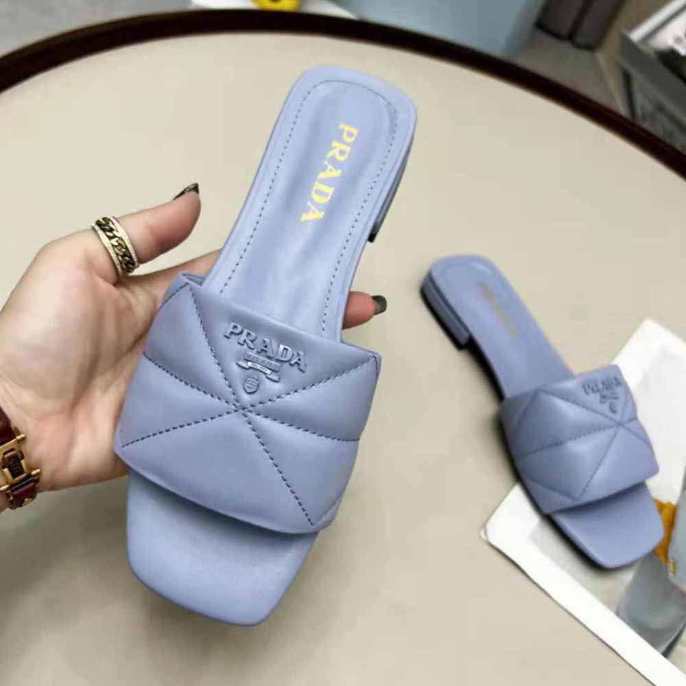 Prada Women Quilted Nappa Leather Sabots-Blue - image 6