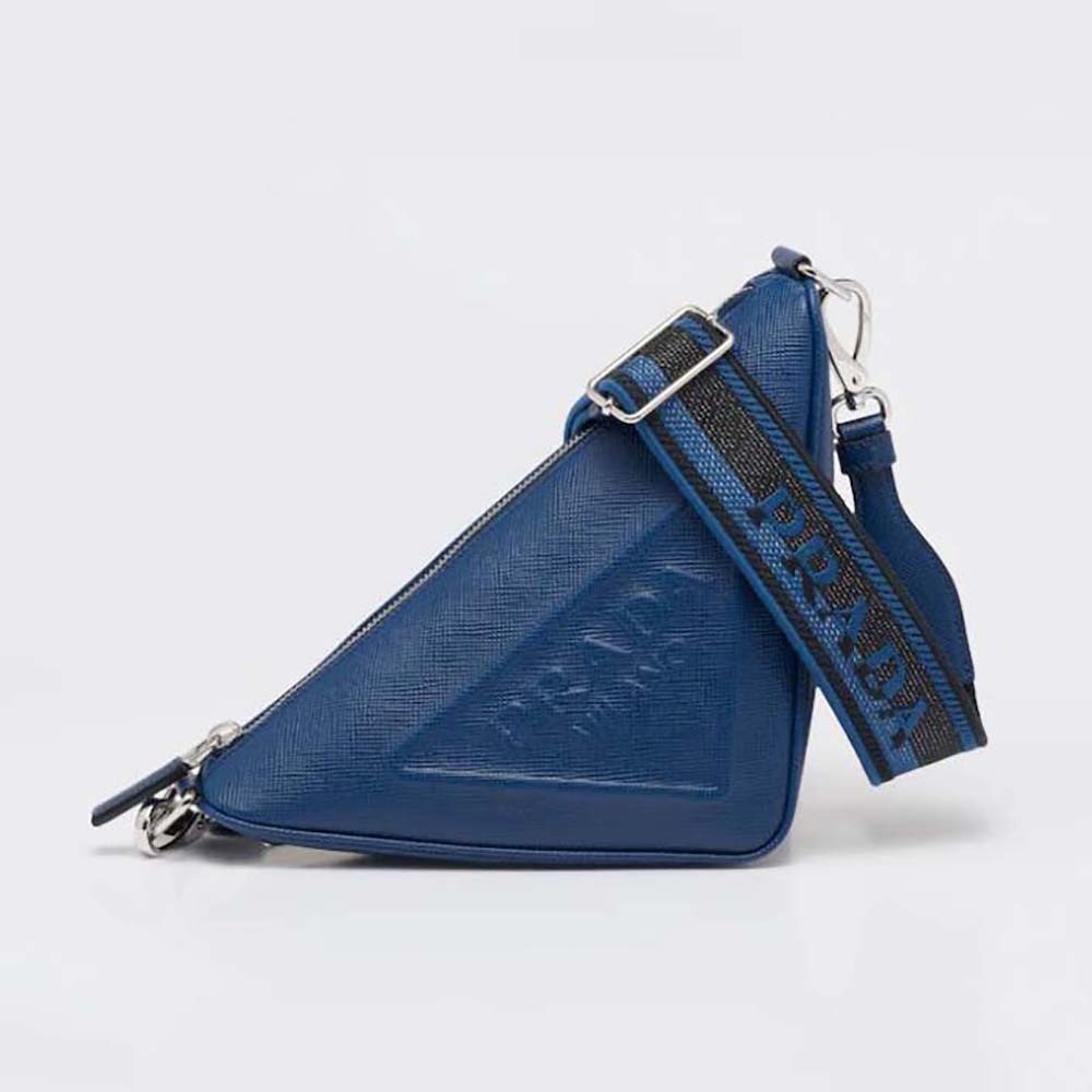 Front angle view of Prada Women Saffiano Prada Triangle Bag-Navy