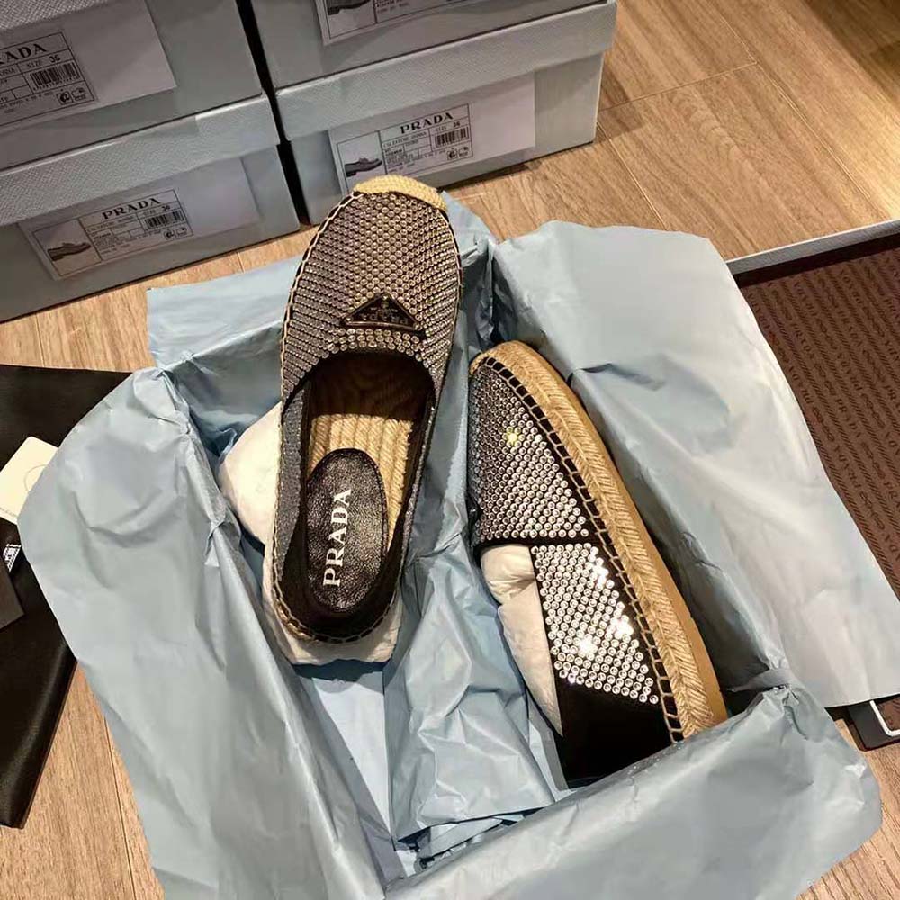 Prada Women Satin Espadrilles with Crystals-Black - image 6