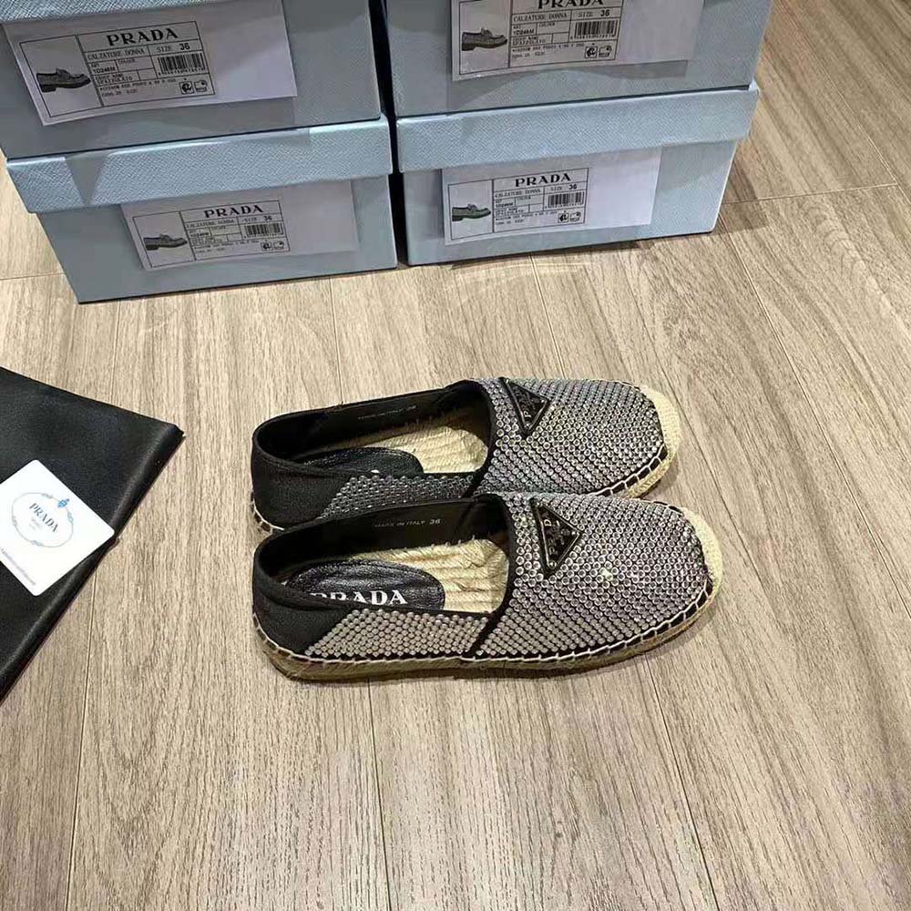 Prada Women Satin Espadrilles with Crystals-Black - image 4