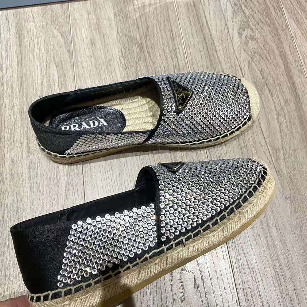 Prada Women Satin Espadrilles with Crystals-Black - image 7