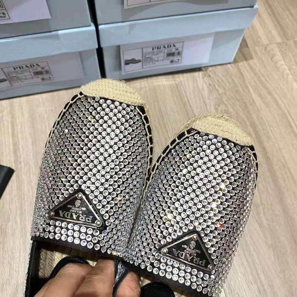Prada Women Satin Espadrilles with Crystals-Black - image 8