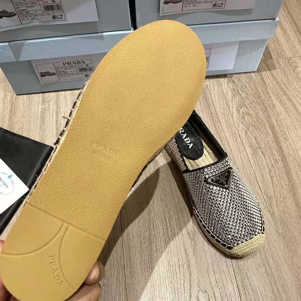 Prada Women Satin Espadrilles with Crystals-Black - image 9