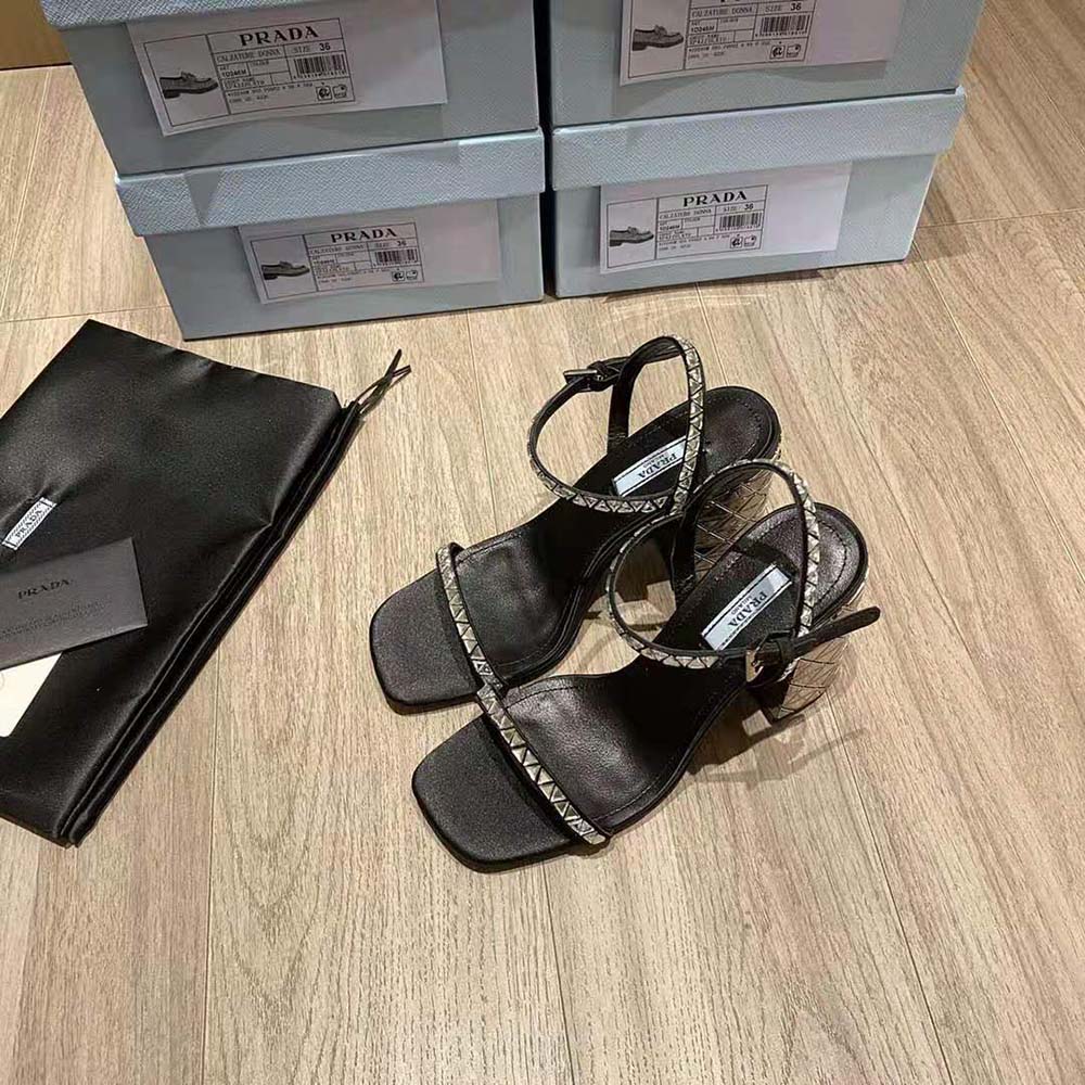 Prada Women Satin Sandals with Crystals in 90mm Heel Height-Black - image 5