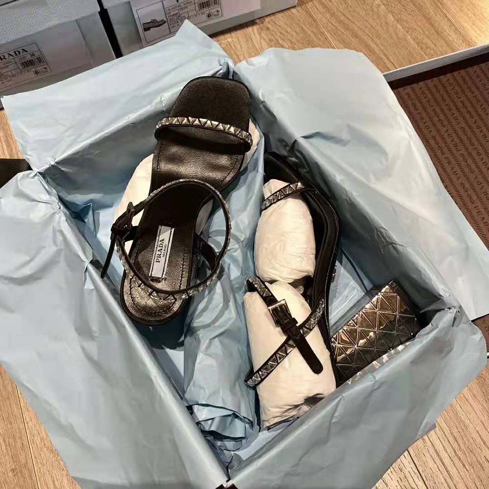 Prada Women Satin Sandals with Crystals in 90mm Heel Height-Black - image 8