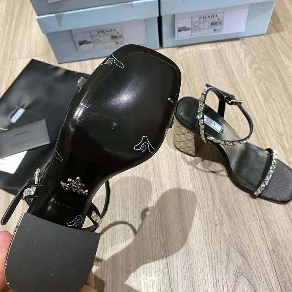 Prada Women Satin Sandals with Crystals in 90mm Heel Height-Black - image 9
