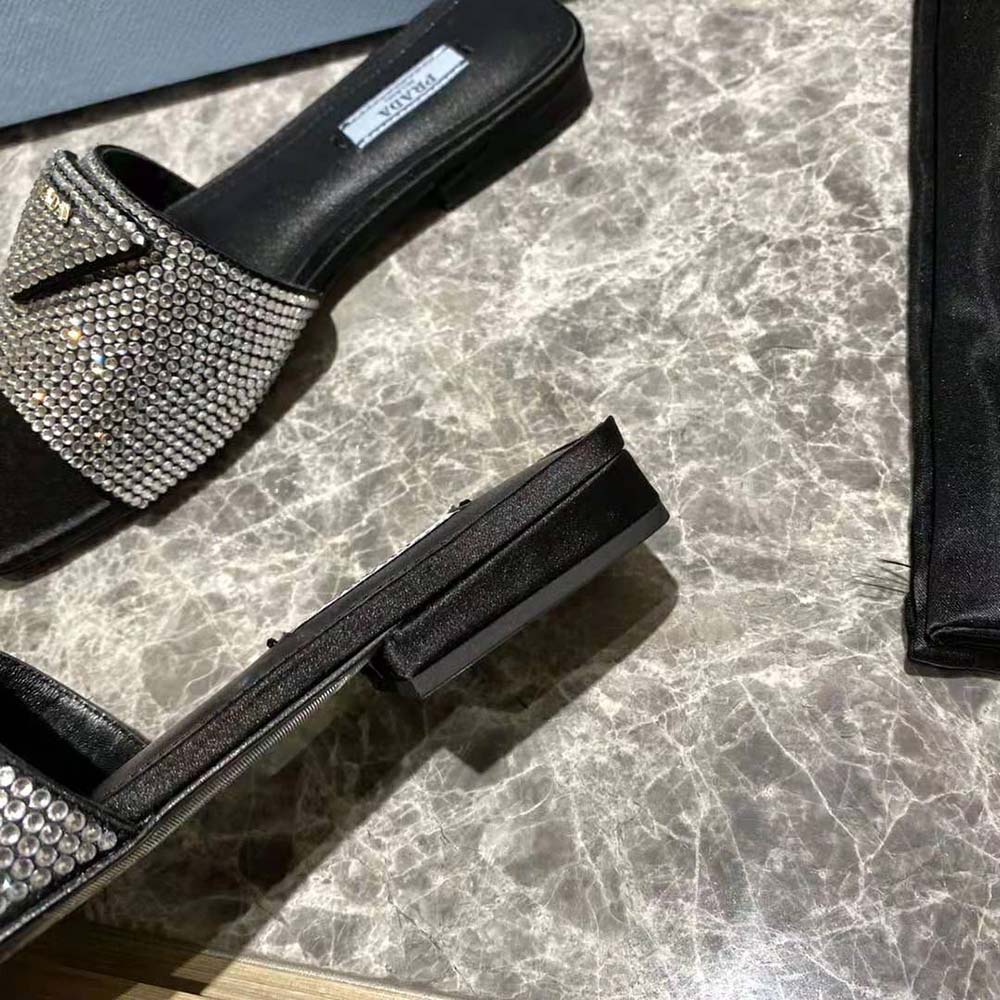Prada Women Satin Slides with Crystals-Black - image 9