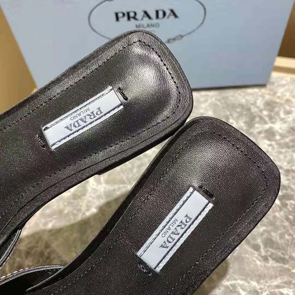 Prada Women Satin Slides with Crystals-Black - image 7