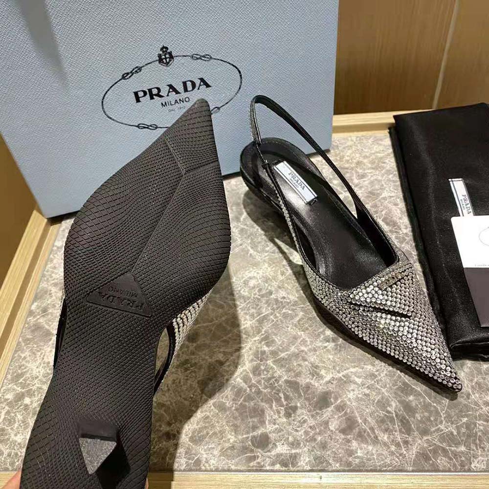 Prada Women Satin Sling-Back Pumps with Crystals - image 9
