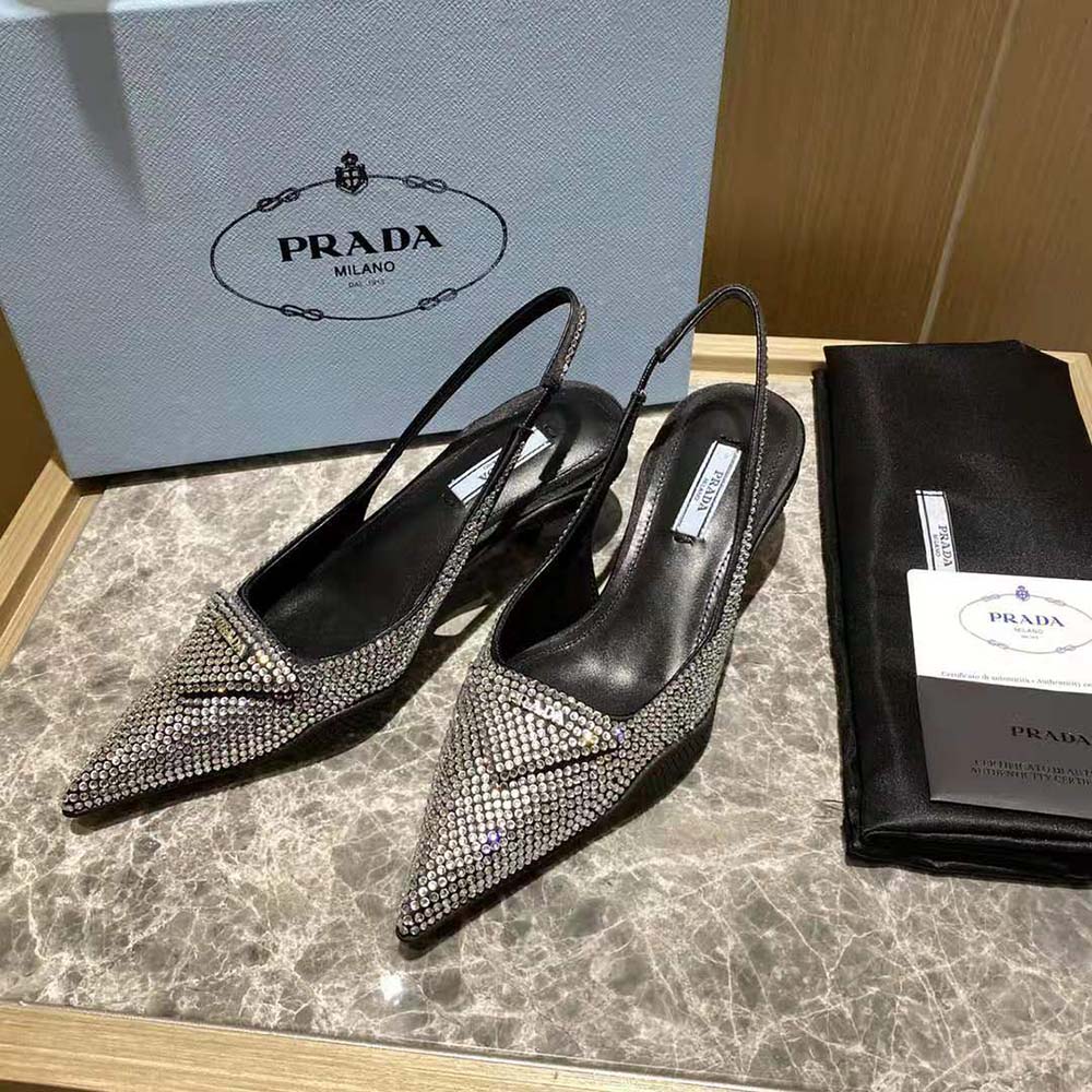 Prada Women Satin Sling-Back Pumps with Crystals - image 4
