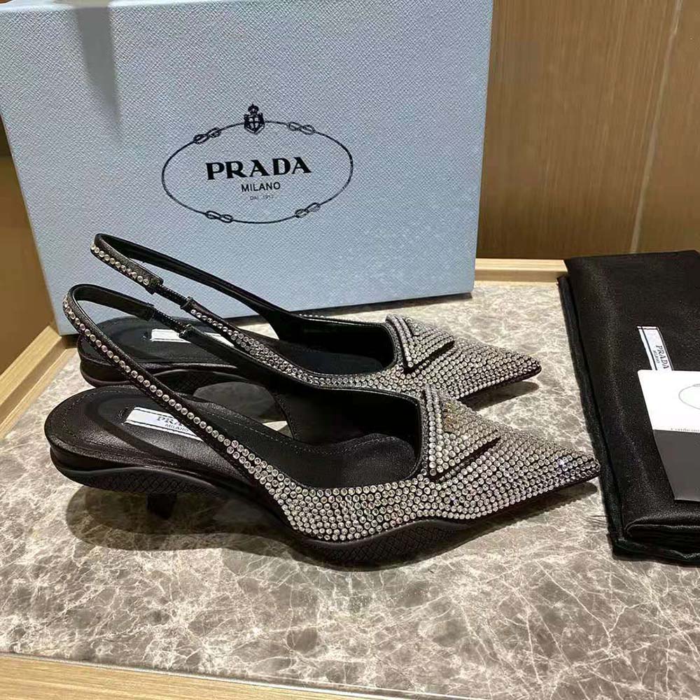Prada Women Satin Sling-Back Pumps with Crystals - image 5