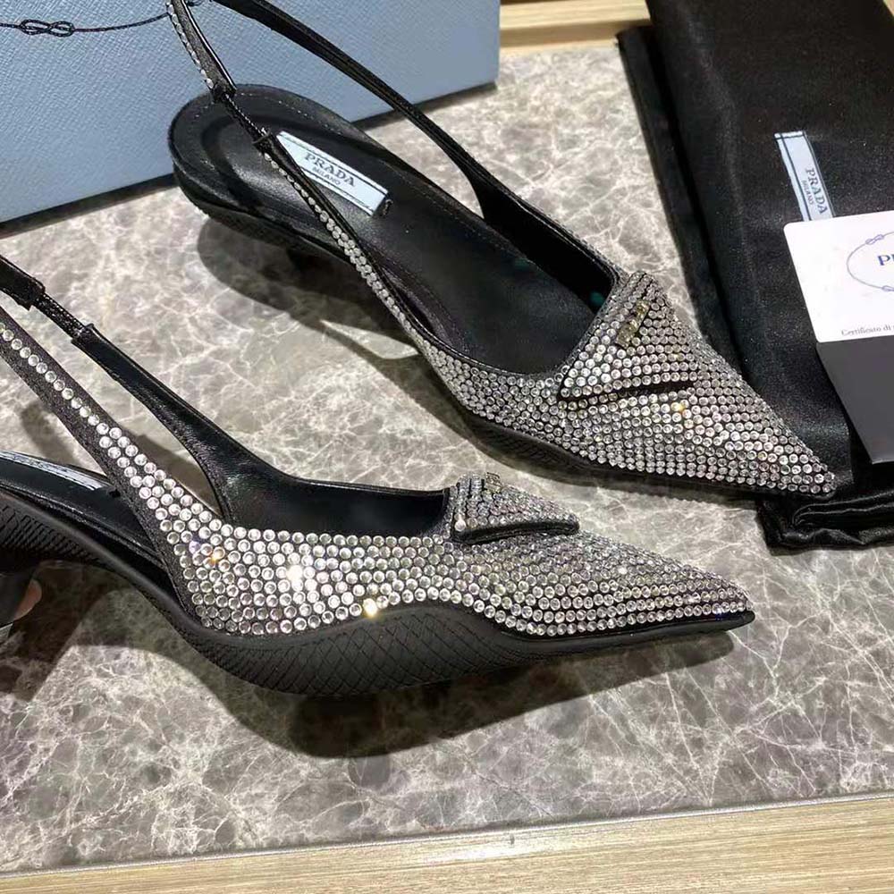 Prada Women Satin Sling-Back Pumps with Crystals - image 8
