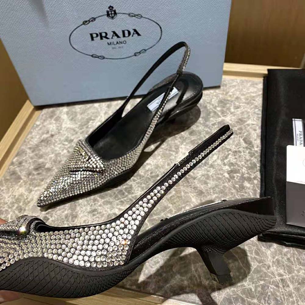 Prada Women Satin Sling-Back Pumps with Crystals - image 7