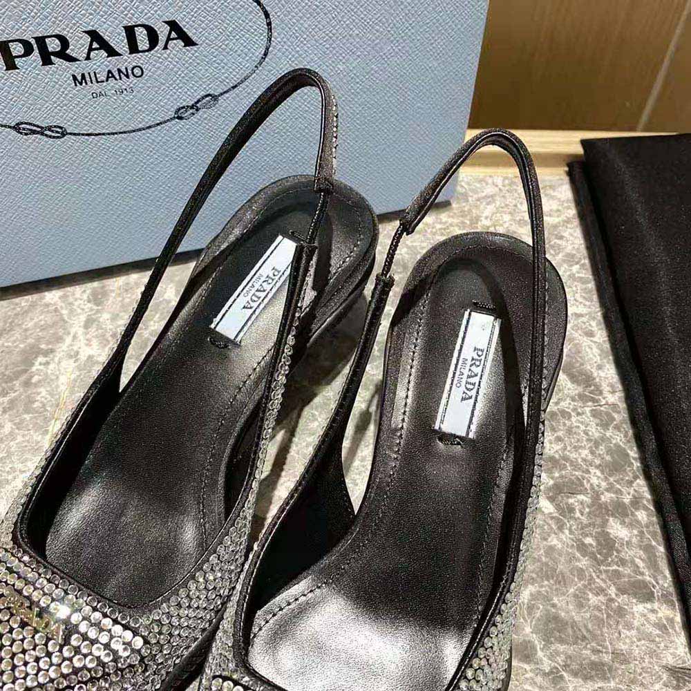 Prada Women Satin Sling-Back Pumps with Crystals - image 6