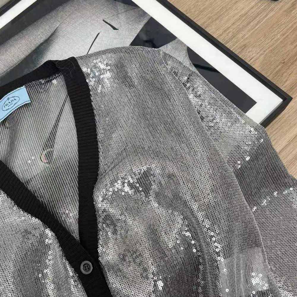 Prada Women Sequin-Embroidered Tulle Crop Top-Black - image 9