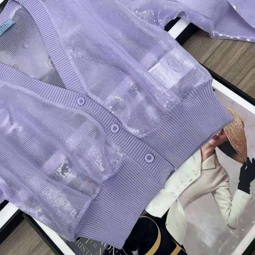 Prada Women Sequin-Embroidered Tulle Crop Top-Purple - image 7